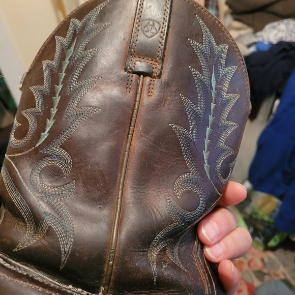 Ariat 9.5 Sport Outfitter Distressed Brown Western Cowboy Boots Blue Stitching - Picture 7 of 10